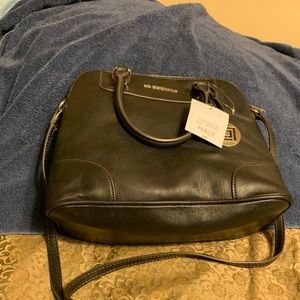 Black leather handbag